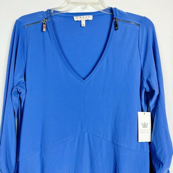 NWT Chaus Blue V-Neck Women's Top - Picture 9 of 13